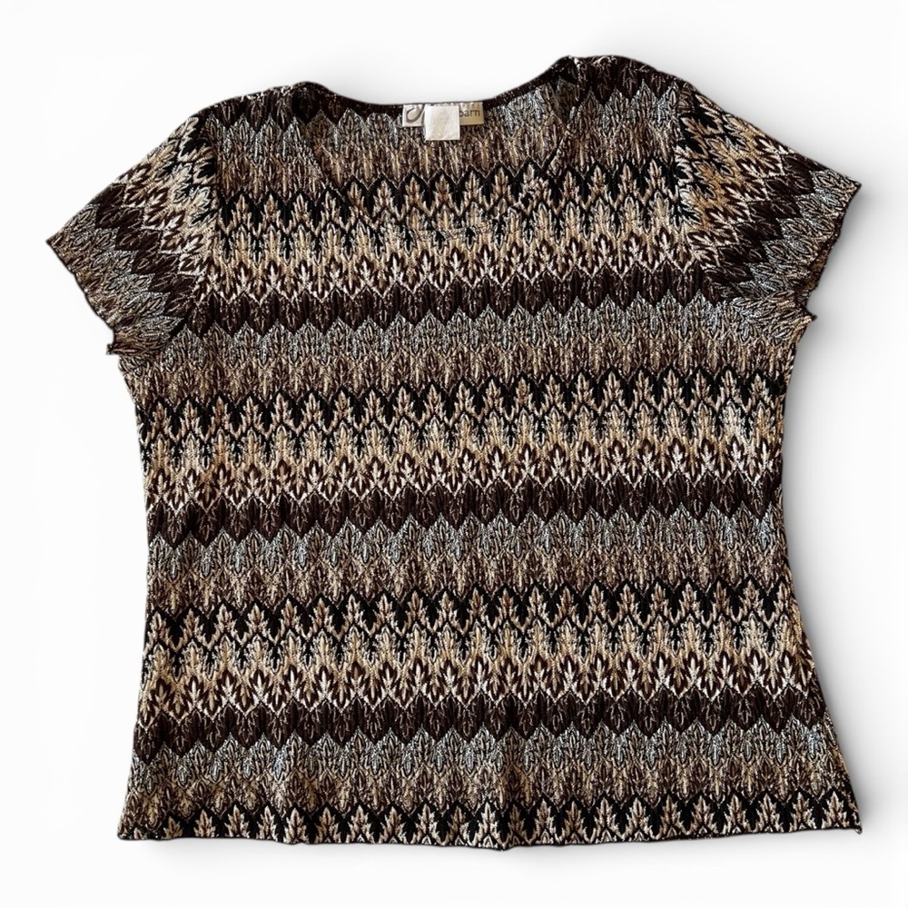 dressbarn Black and Brown Patterned Short Sleeve Top